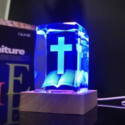 LED Cruz Colorida Crystal Night Light, Jesus Cruz, Prenda de Estante Infantil, Decoração de Mesa, Decoração da Sala, Novo, 2024