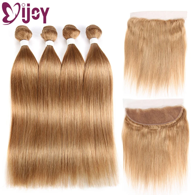 IJOY – mèches brésiliennes Remy avec Lace Frontal, cheveux naturels lisses, blond miel, 13x4, en lot