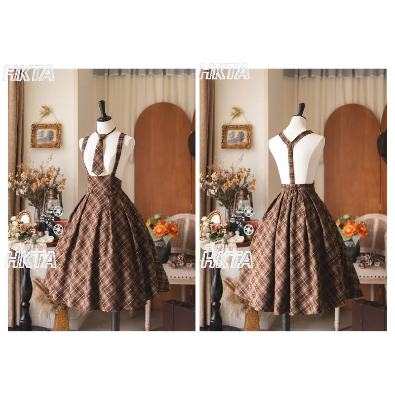 

Original British College Style High Waist Slim Long Skirt Women 2025 Autumn New Retro Elegant Plaid Versatile Strap Skirt Female