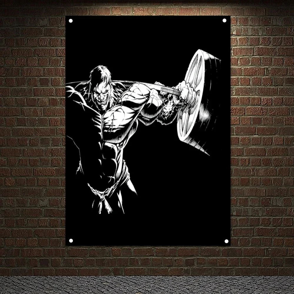 Vintage Gym Wall Decor Lose Weight Workout Motivation Flags Wall Hanging Canvas Painting Print Art Man Muscular Body Banners A2