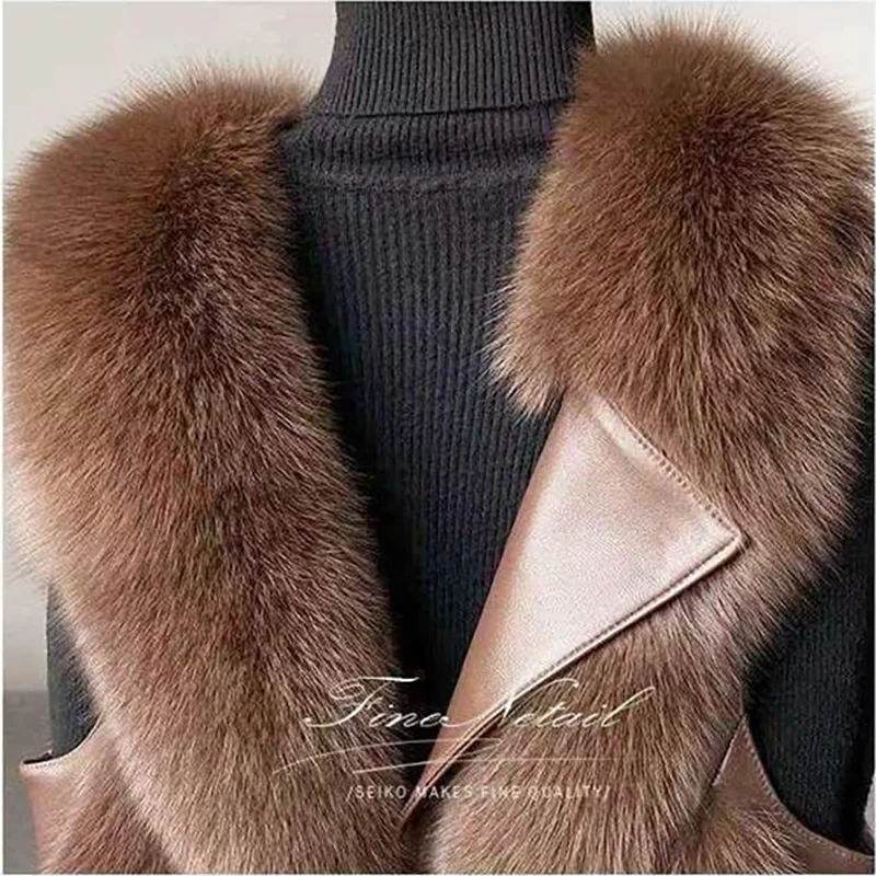 Imitation fox fur Leather vest woman fashion Young style Solid color loose coat Faux fur