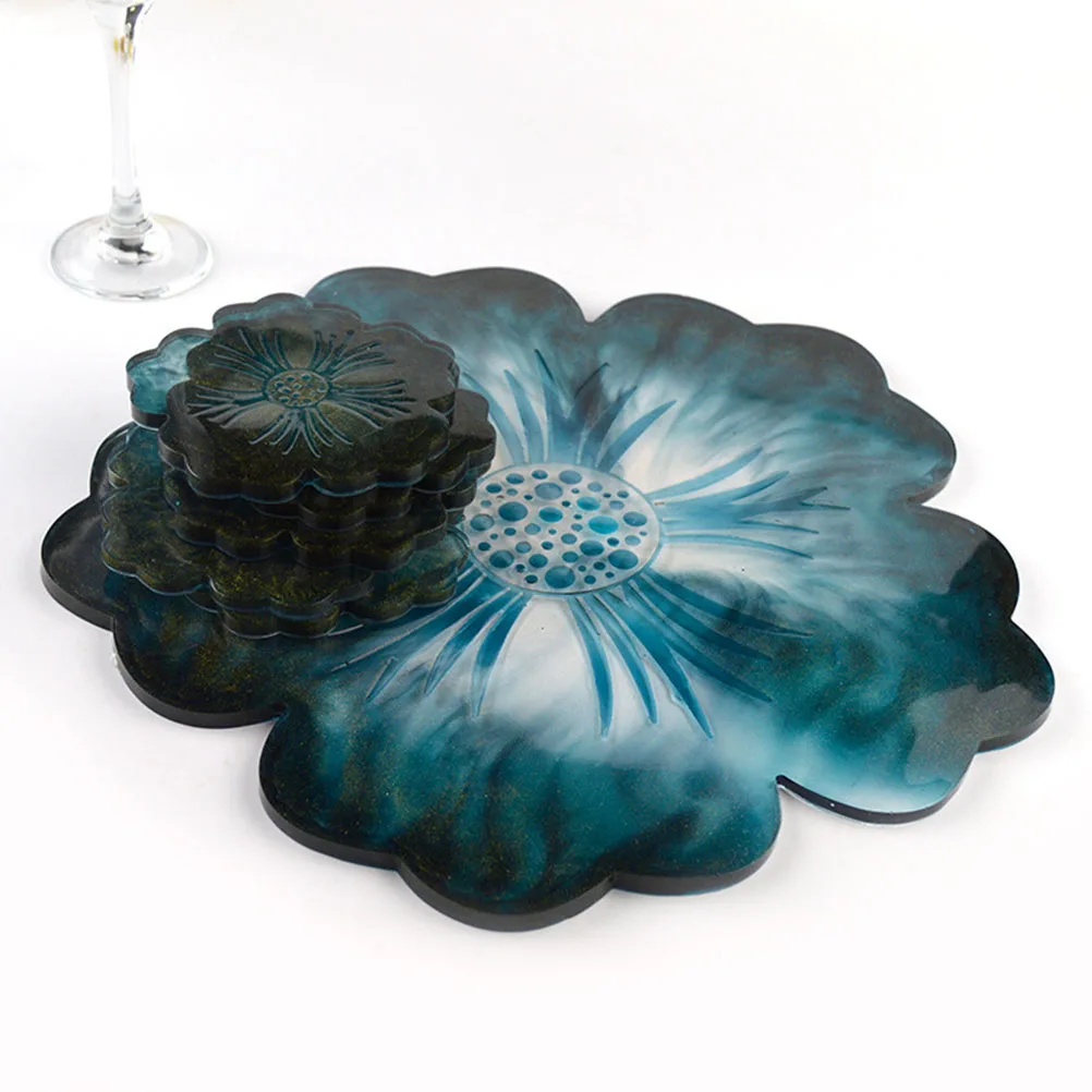 

4 Pcs Flower Tea Tray Mold Silicone Cup Mat DIY Art Crystal Epoxy Mould Fruit Dish