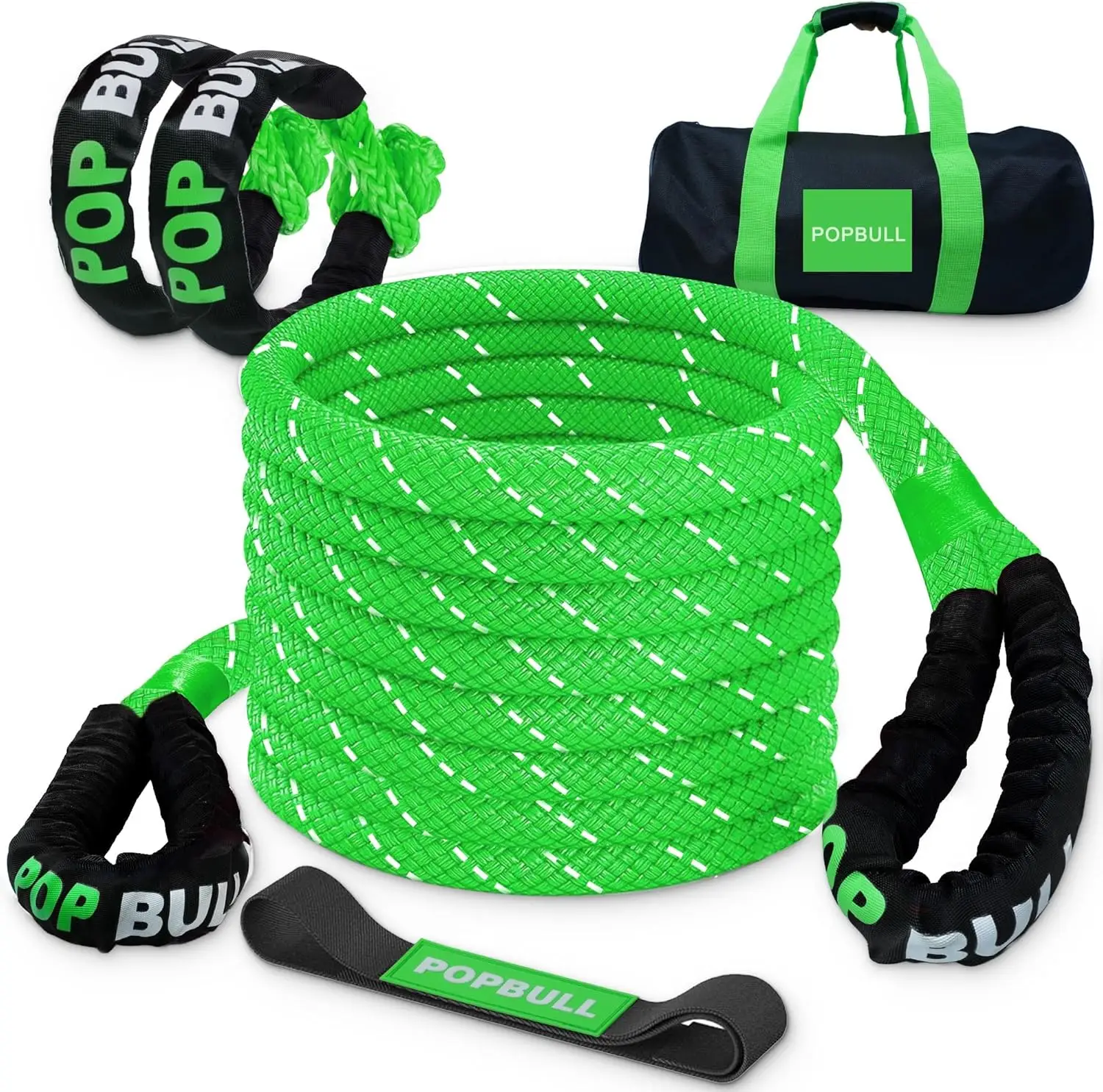 

Высокопрочный кинетический трос для эвакуации 1 дюйм x 30 футов, буксировочный ремень на 48000 фунтов с мягкими шаклами для внедорожников