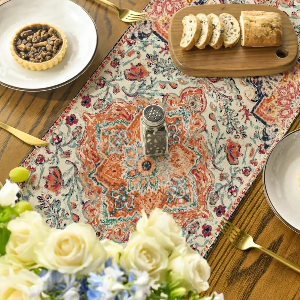 Boho Bohemia Style Linen Table Runners Dresser Scarf Decor Washable Dining Table Runners Holiday Dining Room Decorations