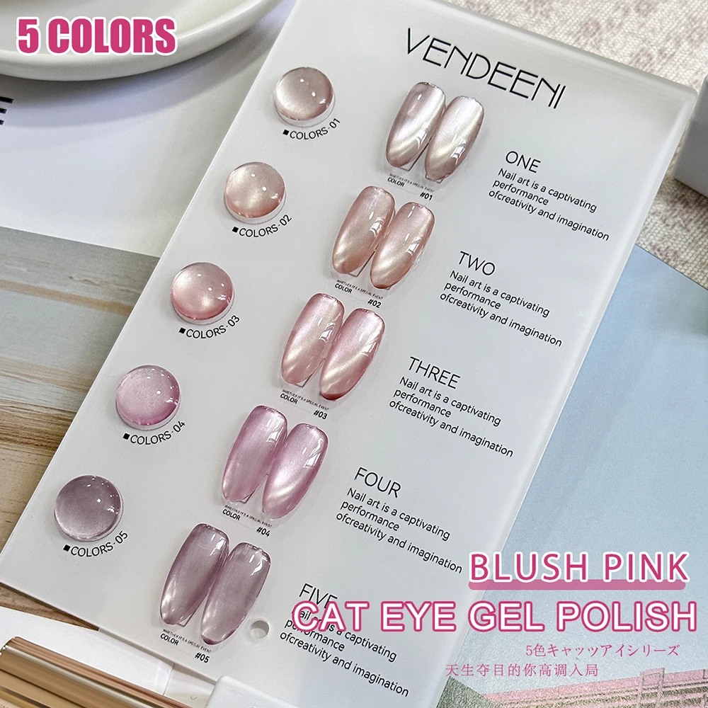 Vendeeni 5 Farben/Set Blush Pink Katzenaugen-Gel-Nagellack Magnetischer UV-LED Soak-Off Gel-Lack Kristall-Katzenaugen-Gel mit Display – Detail 8