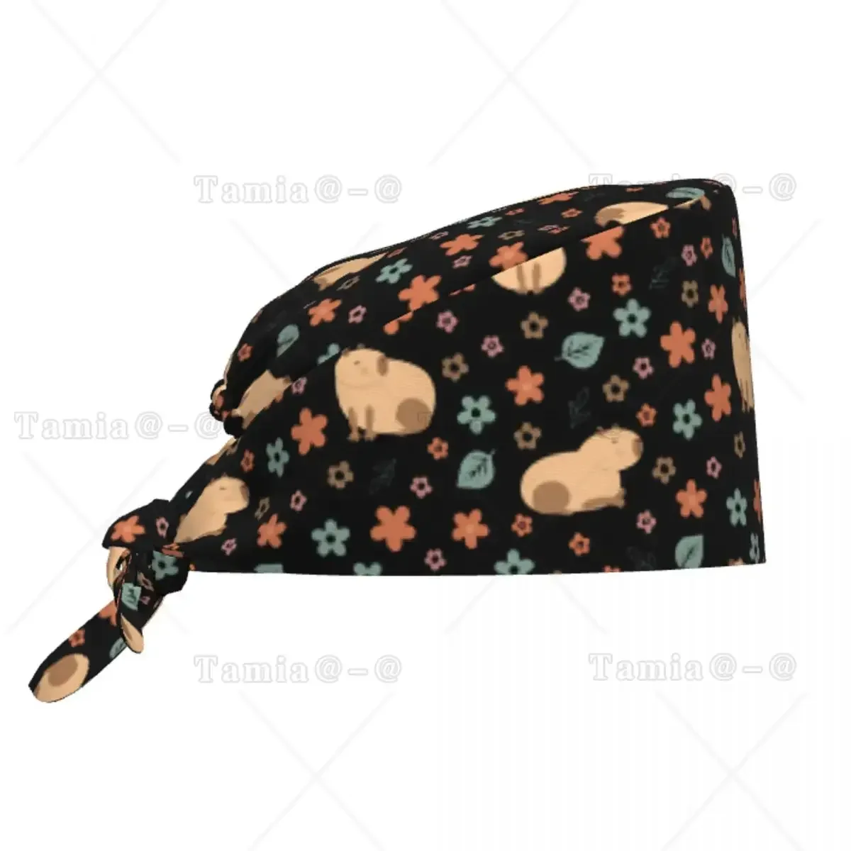 Custom Seamless Capybara With Flowers Scrubs Cap Women Men Operating Room Operator Hats Lab Works Hat