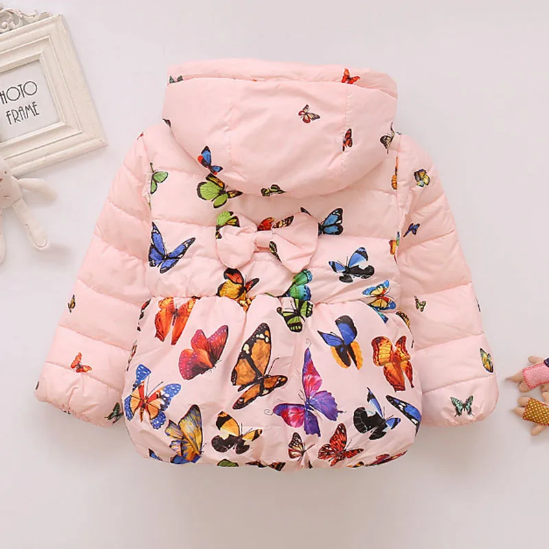 Baby Girls Woolen Parkas Hoodied Coat Outerwear Clothes Infant Girls Winter Warm Cartoon Butterfly Jacket Coat Children Overall