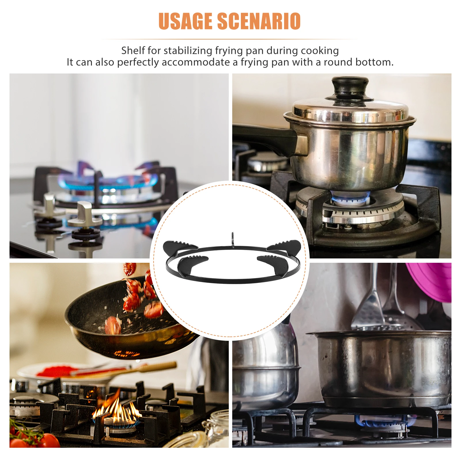 

2pcs Kitchen Stove Accessory Universal Iron Holder Gather Rack Gas Stove Bracket Stable Wok Round Bottom Pan
