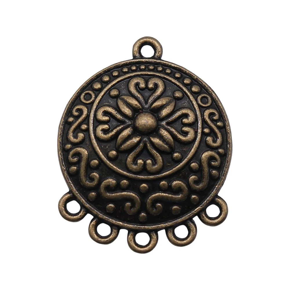 Connecteur de boucle d'oreille fleur sculptée ronde, breloques pour bijoux, pendentif exécutif, lot de 4 pièces