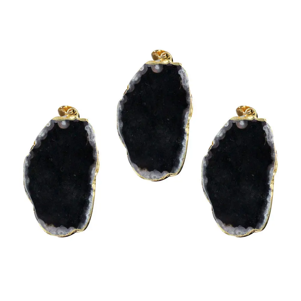 

3Pcs Agate Stone Pendant Charm Plating Brim Design DIY Necklace Bracelet Earrings Hanging Accessories Handmade Jewelry Gift