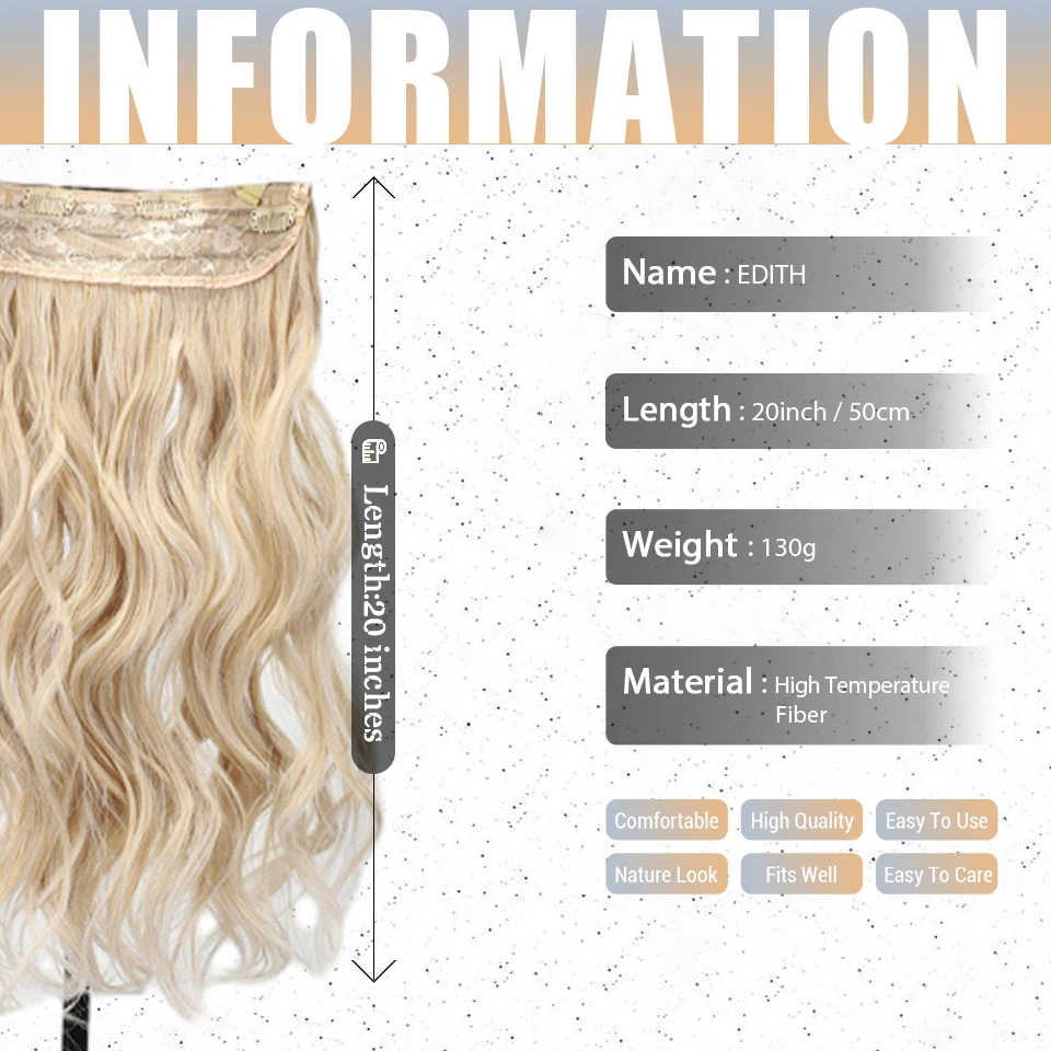 Extensions de cheveux synthétiques à clipser pour femmes, ligne de poisson invisible, 20 pouces, vague de corps, ombré, brun, blond, cosplay,