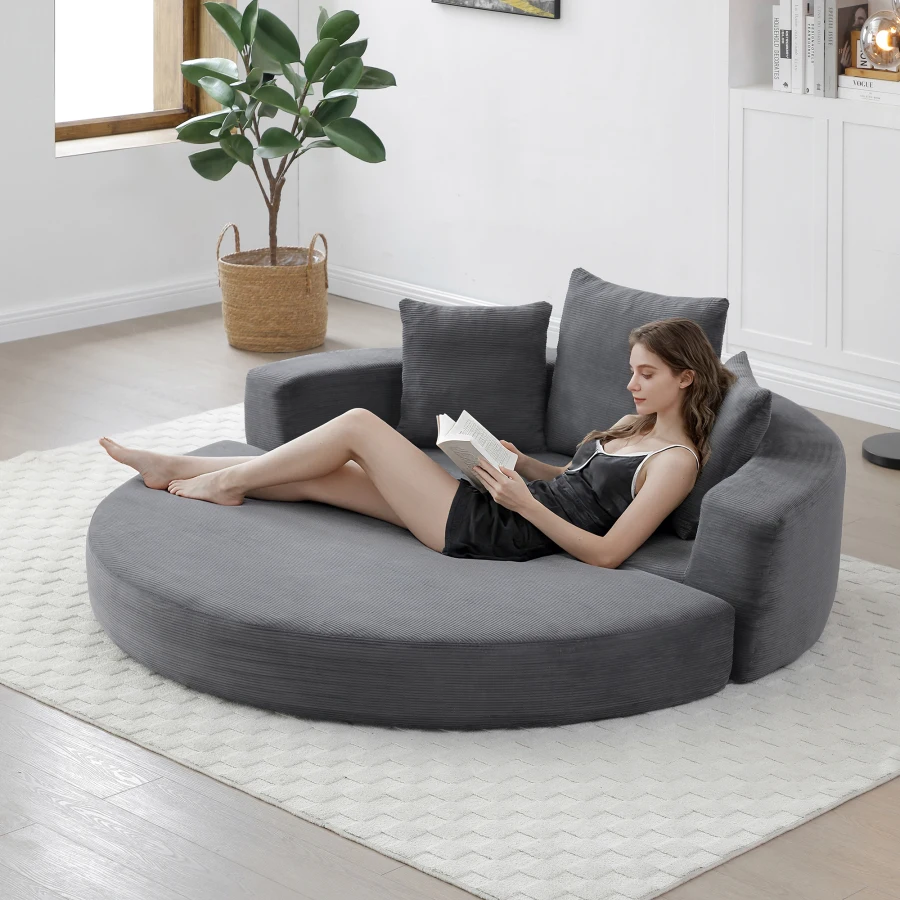Convertible sofa couch bed, multi-functional, circular bed, adjustable Futon sofa, No Assembly compressed corduroy floor lounge