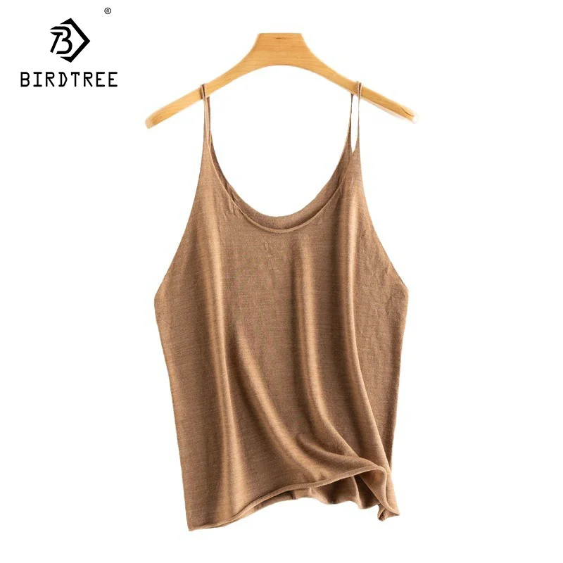 Birdtree, 100%Merino Wool Knitted Camisole, U-Neck, Women's Basics Chic Soft Camis, 2024 Autumn Winter New Bottom Top T49708QM