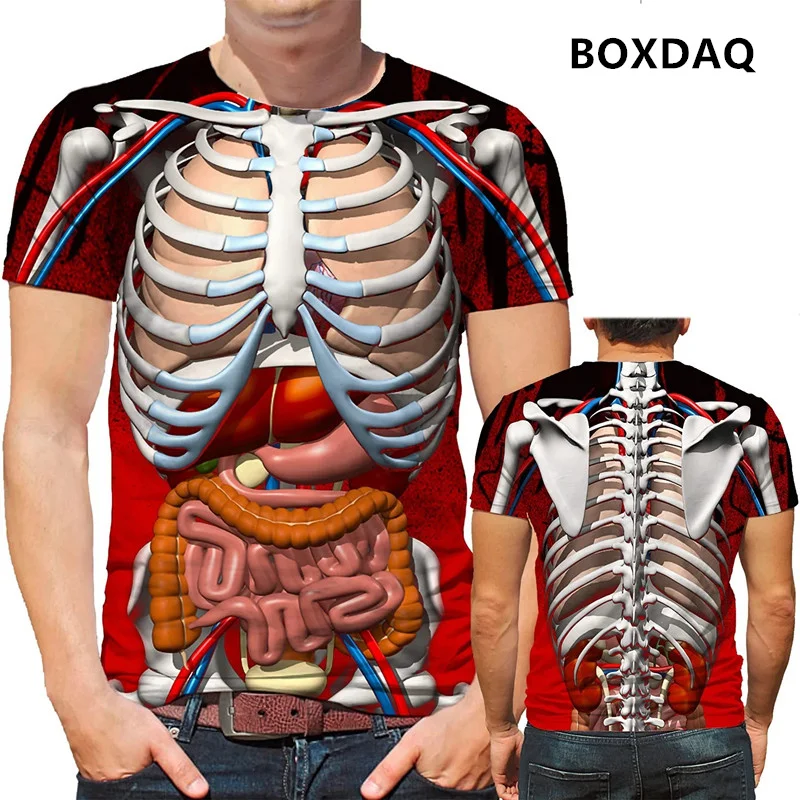 Funny Male Skeleton Internal Organs 3D Printed T-Shirts Short Sleeve Summer Fashion Novelty T Shirt 6XL Plus Size Casual Tops