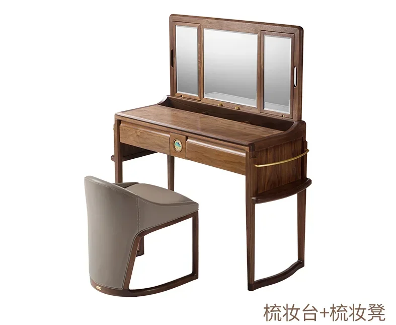 

Комод из цельного дерева черного ореха, туалетный стул, туалетное зеркало, новый средний бревенчатый шкаф для хранения мебели, шкафная мебель