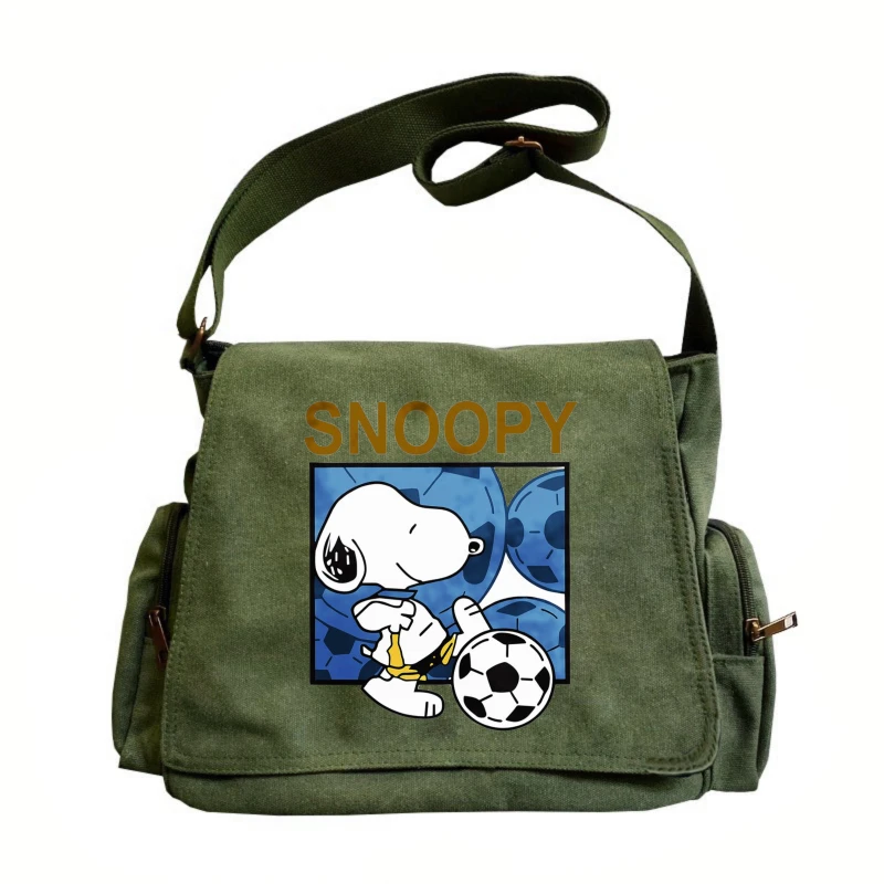 

Snoopy Theme Men's Canvas Bag Large Capacity Shoulder Bag With Snoopy Plays Football Print Boys Crossbody Book Bag Commuting