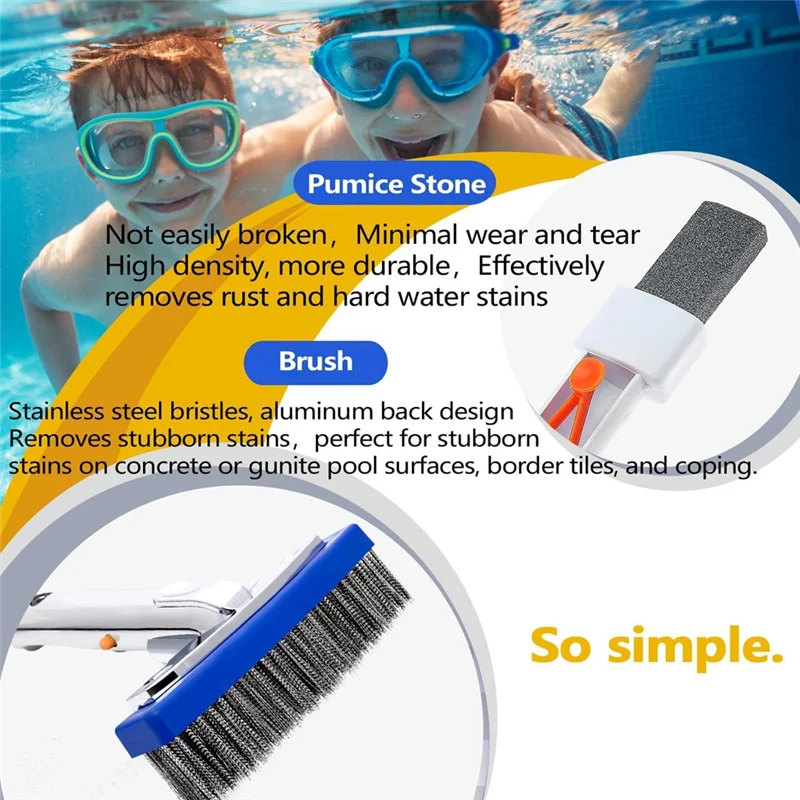 AT05-Pool Pumice Stone And 5 Inch Stainless Steel Pool Brush Kit To Reomve Erase Rust Stain Spot In Concrete Plaster Pool Spa