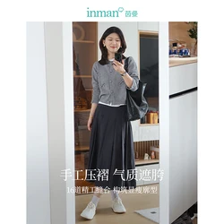 INMAN 2024 Autumn winter All Grey Women's pleated skirts classic A-line loose slimming Commuter long skirt