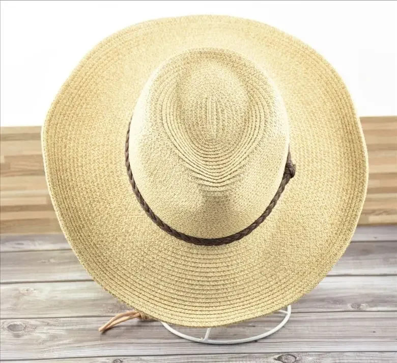 New XL Big Size 62cm Panama Jazz Straw Hat for Women Men Dig Out Summer Beach Sun Hat Windproof Folding Rope UV Protection Hat
