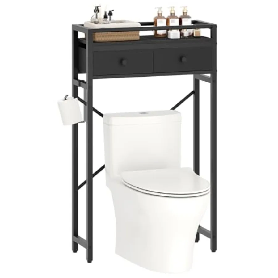 

Over Toilet Storage, 2-Tier Bathroom Organizer Shelf with 2 Fabric Drawers and Toilet Paper Holder, Freestanding Above Toilet R
