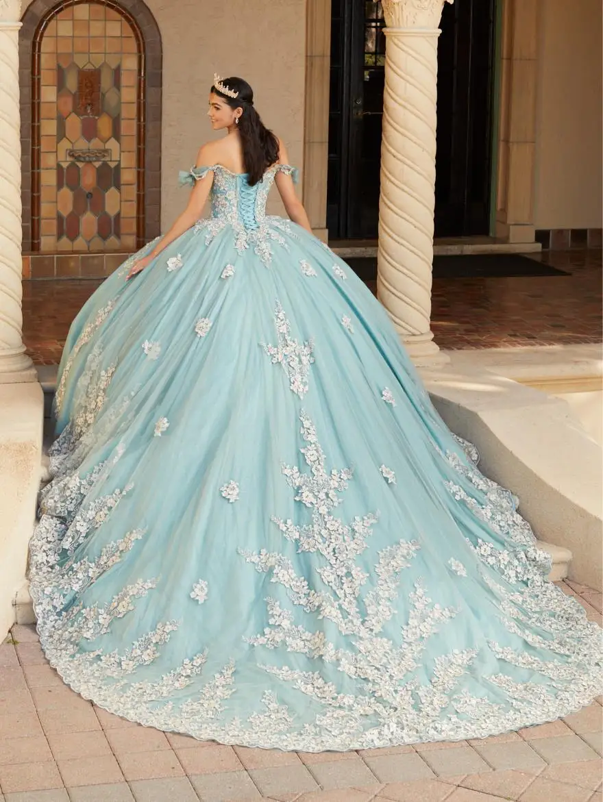 Vestido de baile azul Lorencia Mint, Vestidos Quinceanera, Apliques de renda, Beading, Sweet 15, 16, YQD148, 2023