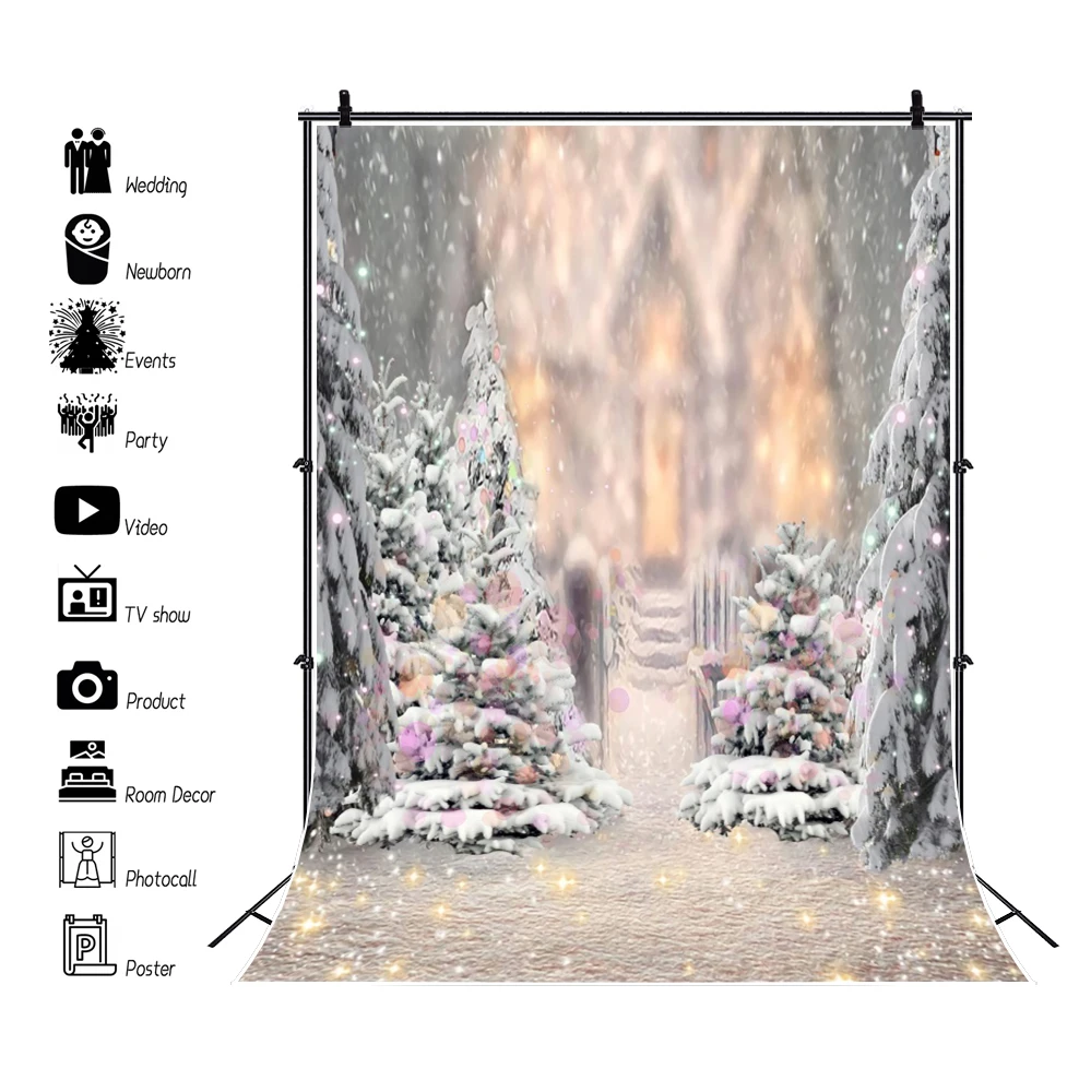 Winter Wonderland Christmas Backdrop for Photography White Snowflake Glitter Bokeh Kids Portrait Banner Photo Background Props