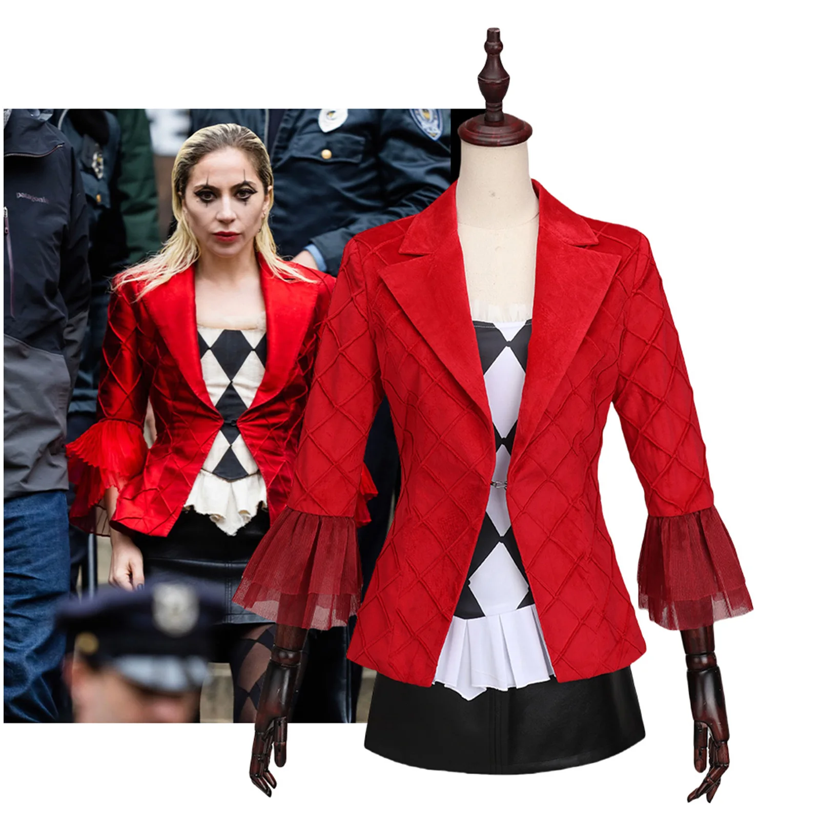 

Movie Joker 2 Clown Cosplay Costume Red Coat Skirt Uniform Suits for Women Girls Halloween Carnival Party Stage Outfits