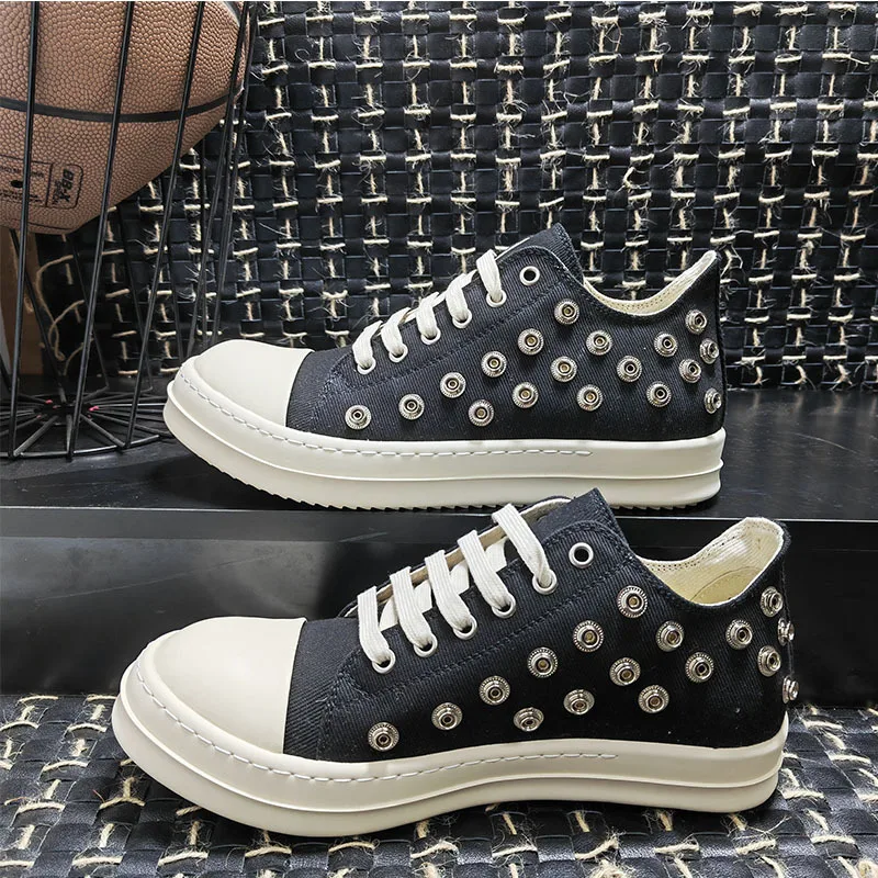 New Men's and Women's Thick-soled Rivet Casual Canvas Shoes Designer Low-top High-profile Sports Casual Shoes Brand-name Shoes