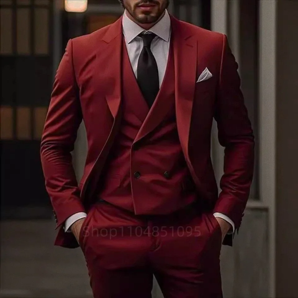 

Men's Suit with Peak Lapel for Wedding Fashion Suits Formal Business Suits 3 Pieces Blazer Double Breasted Vest and Pants Set