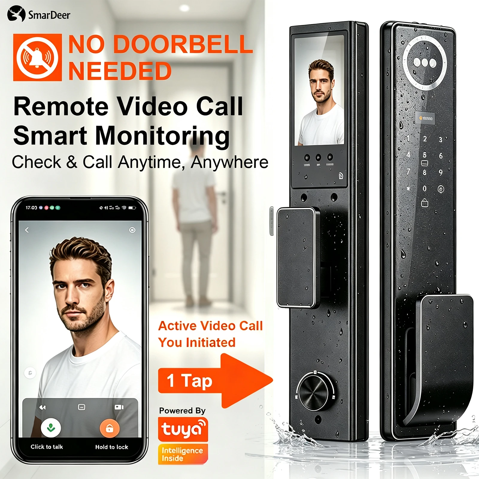 3D Face & Palm Vein Smart Door Lock IP65 Waterproof Tuya Video Call Biometric Fingerprint Electronic Lock for Home Front Door view 3