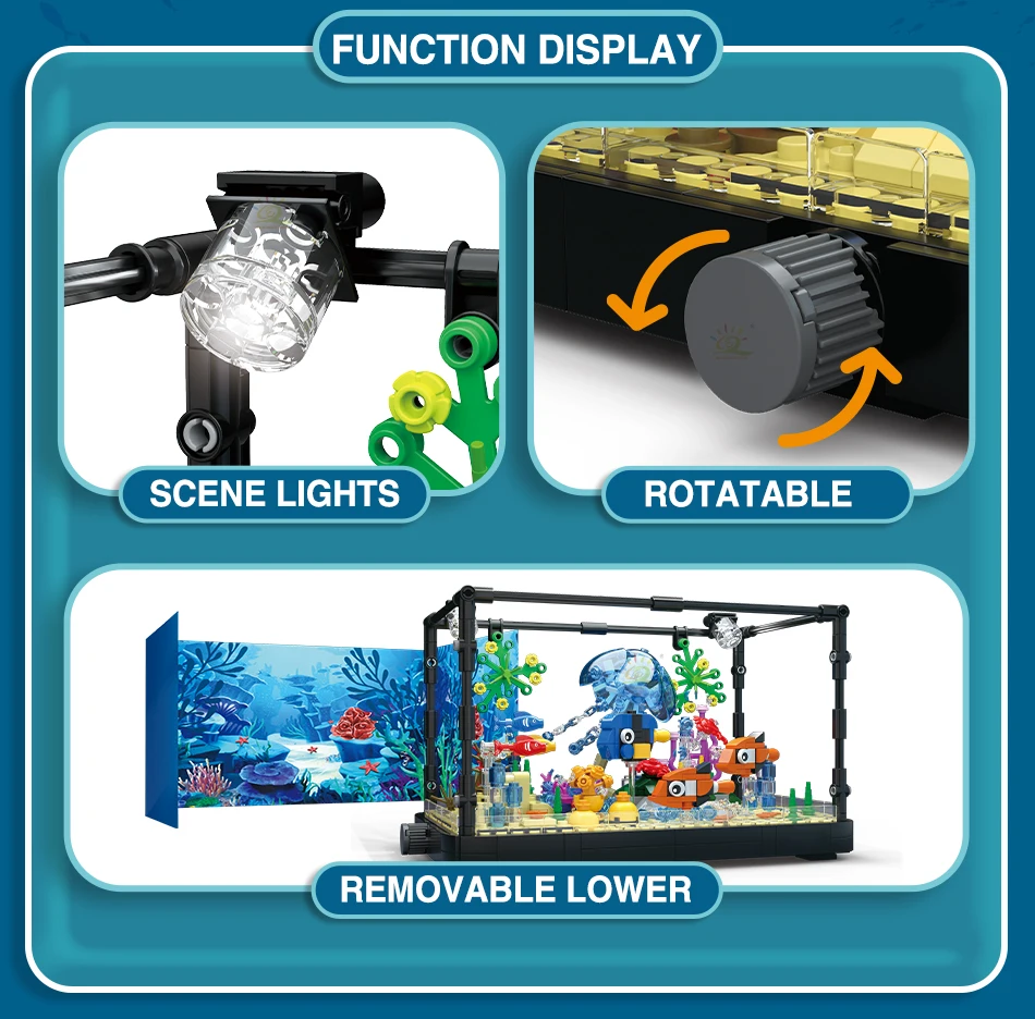 

Marine Animal Sea Turtle Fish Tank MOC Building Blocks Jellyfish Fishbowl Aquarium Assembled Educational Model Bricks Toys Gifts