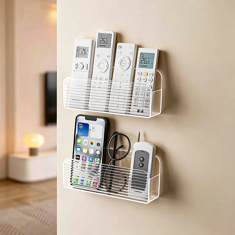 1Pc Wall Mounted TV/Air Conditioning Remote Control Holder, Acrylic Transparent Wall Mounted Mobile Phone/Cosmetics Cabinet