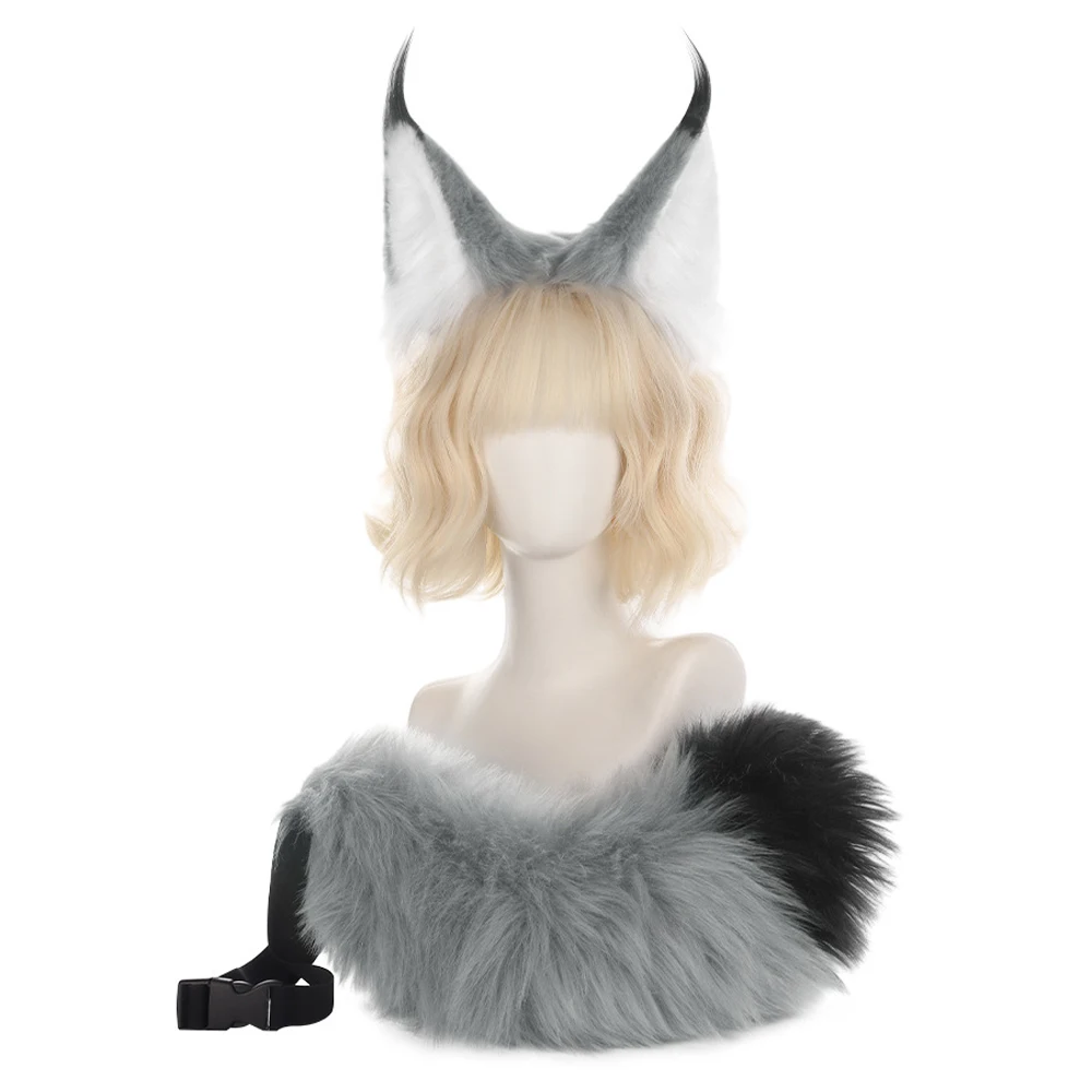 Grey Wolf Ear Fox Ear Headband Headwear 1/2 Pieces Hair Clip Accessories Fluffy Faux Fur Lynx Tail Halloween Party Cosplay Props