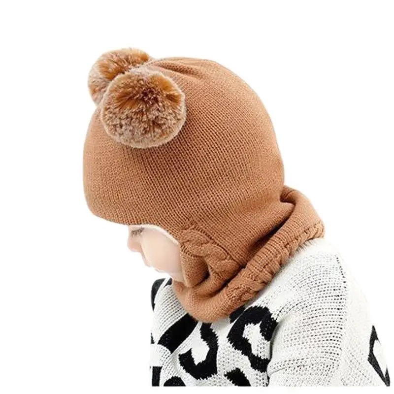 Doitbest Baby Boy Beanie Protect Neck Solid Windproof Winter Child Infant Knit Hat Knitted Warm Fleece Kids Girls Earflap Caps