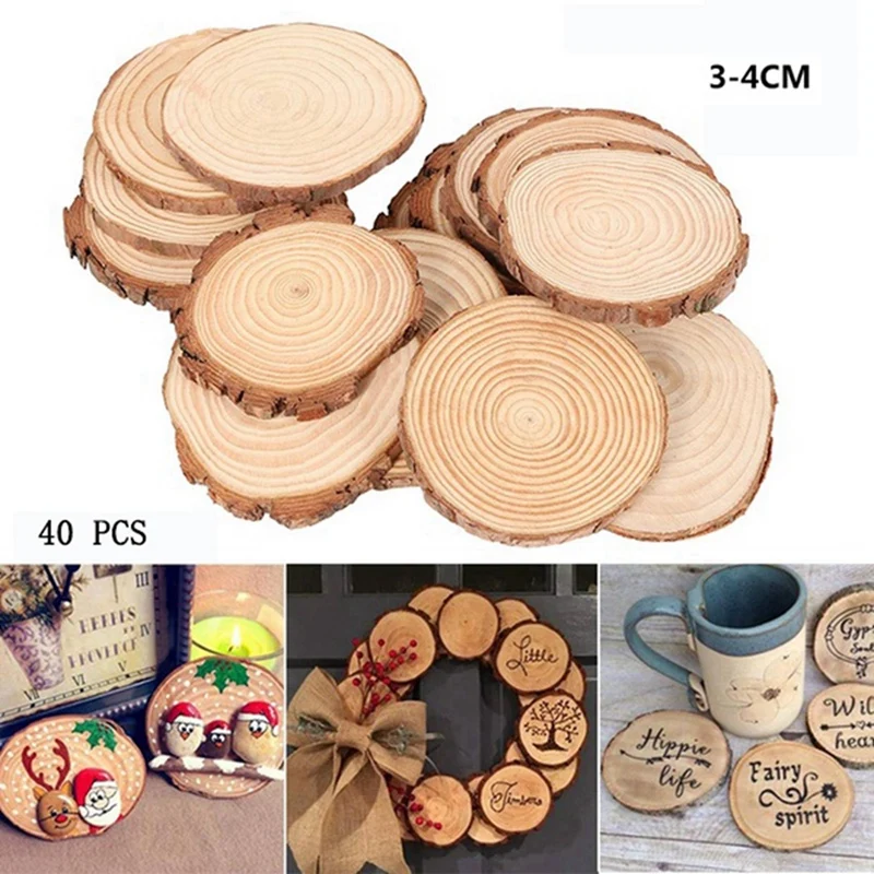 80 pezzi 3-4 cm cerchi di fette di legno rotonde naturali non finite con dischi di tronchi di corteccia di albero per artigianato fai da te decorazione della festa a casa