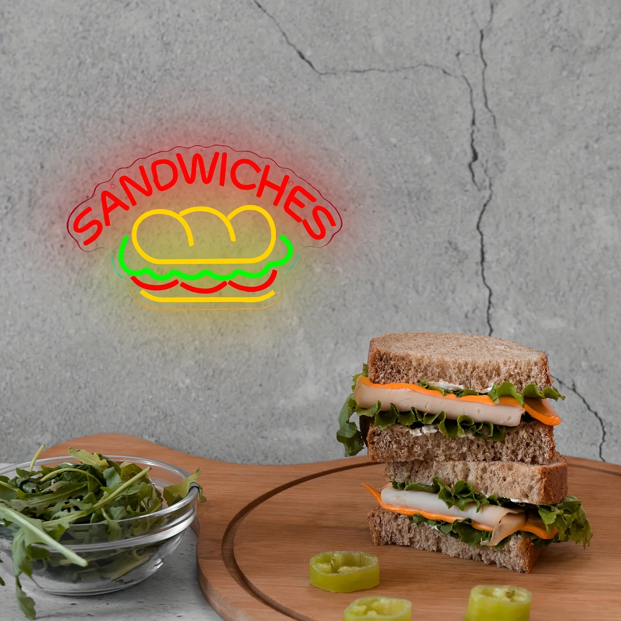 Sandwich Neon Sign - LED Light Up Wall Art-Perfect for Canteens,Dining Cars,Restaurants,Fast Food Shops,Man Caves,Parties