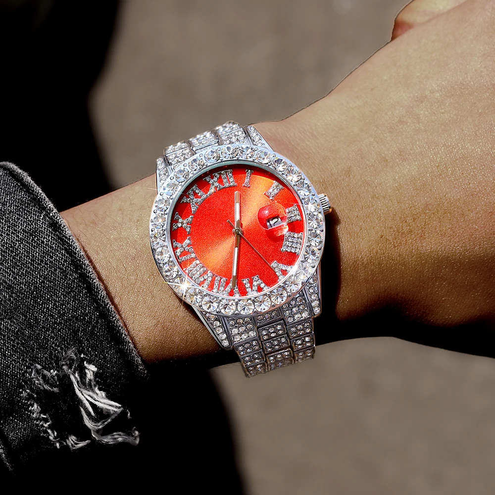 สร้อยข้อมือ+สร้อยคอ+นาฬิกาแบบ Iced Out คุณภาพสูง สไตล์ไมอามีคิวบัน สร้อยคอแบบฮิปฮอปสุดหรู สำหรับผู้ชาย ผู้หญิง ของขวัญสำหรับงานปาร์ตี้