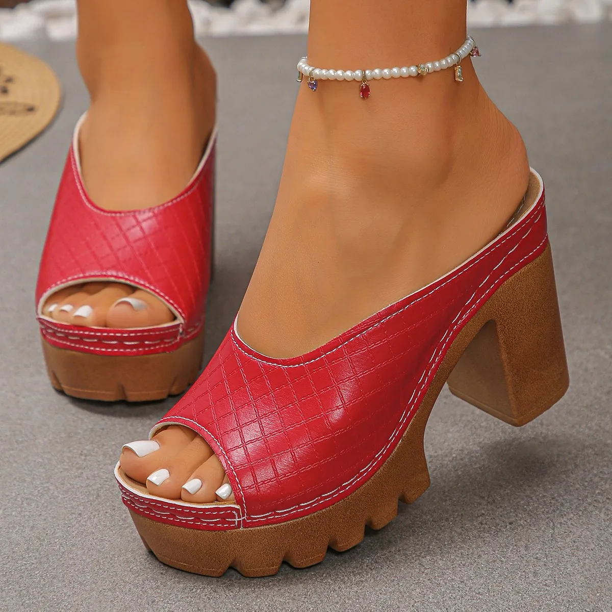 Summer Chunky Sandals Women\'s Super High Heels Platform Fish Mouth Sandals Waterproof Platform Slippers