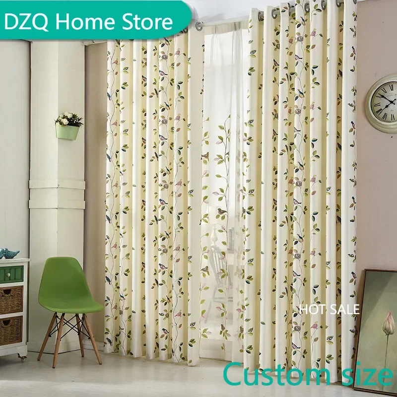 

Pastoral Style Curtains for Living Room Customized Branch Birds Curtains Fresh Printed Tulle Shading Para Ventana for Bedroom