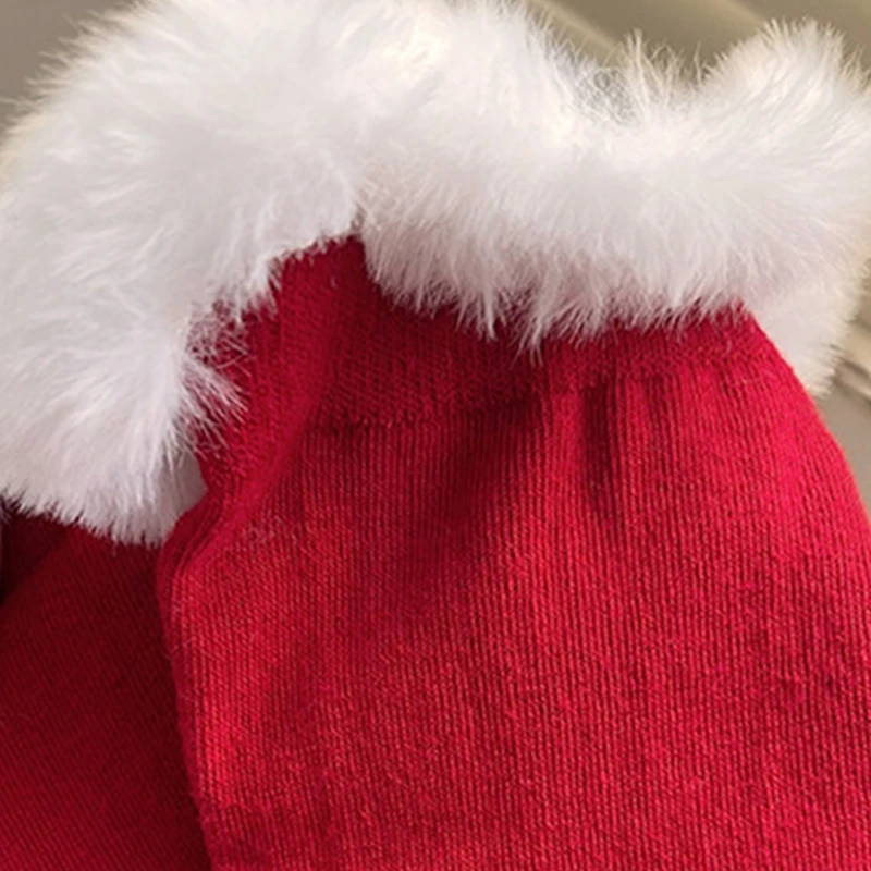 Women Christmas New Year Cotton Red Knee High Socks with Faux Fur Trim Holiday Festival Party Tube Stockings
