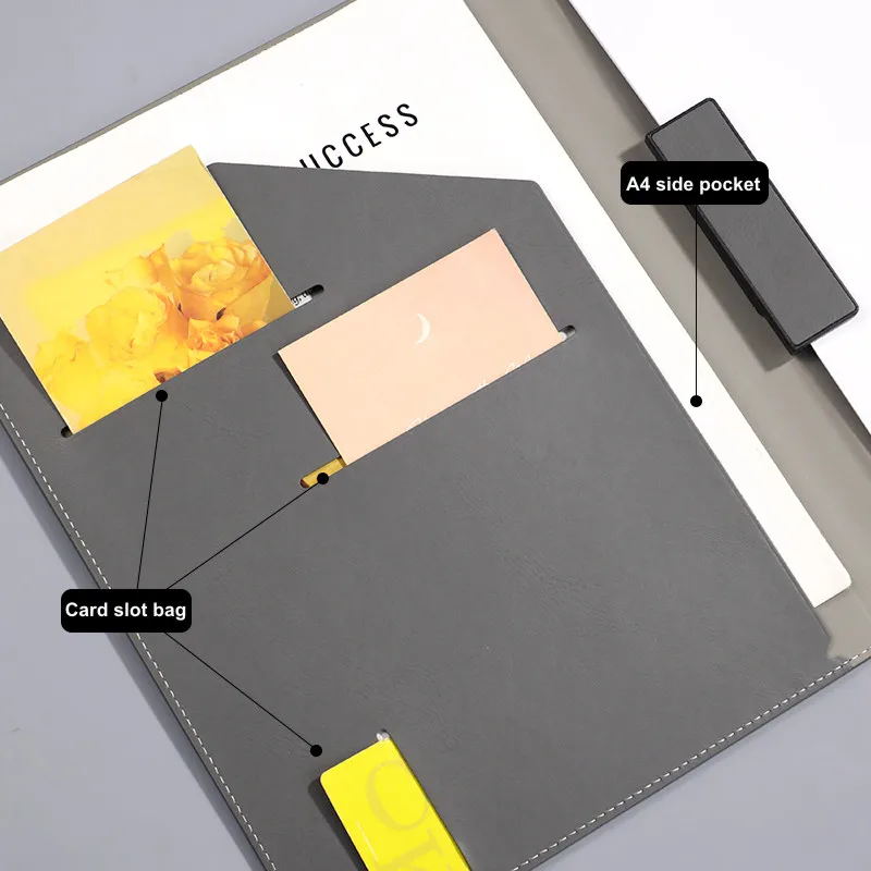 A4 Textured PU Leather Magnetic Clip Business Contract Document Holder Office Portfolio Organizer