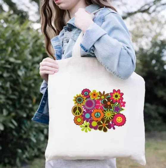 

Hippie Tote Bag Retro Flower Tote Bag Tote Bag Gift for Mom Colorful Tote Bag Girls Trip Tote Bag Vintage Tote Bag Gift for Wife