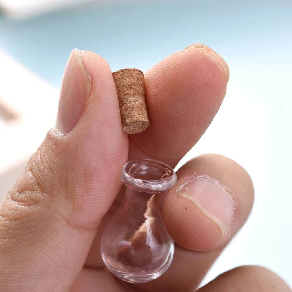10 Stück Kleine Klare Glas-Wunschfläschchen mit Holzverschlüssen, Gemischte Formen, Mikrobehälter für Schmuckdekoration und Präsentation – Detail 2