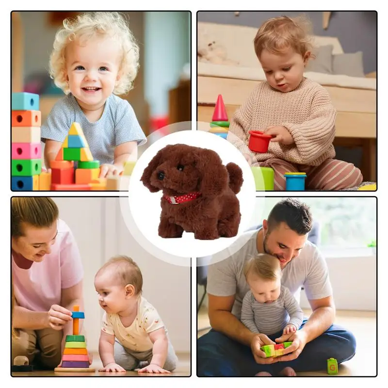 Walking Puppy Toy 5.51in Pretend Play Electric Pet Care Playset Walking Barking Tail Wagging Plush Dog Toy Educational Toys For