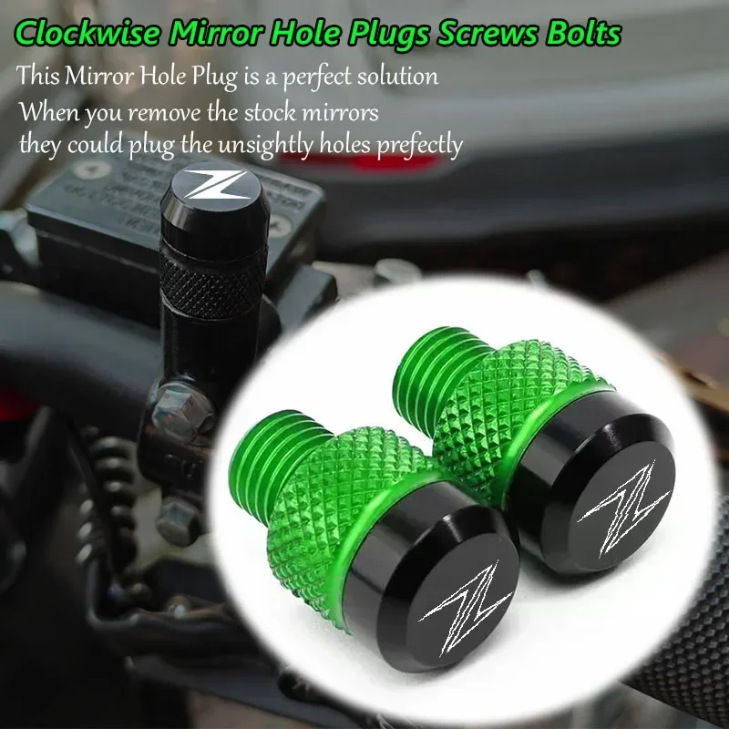 2pcs For Kawasa@ki Z900 Z650 Z750 Z400 Z800 Z1000 Ninja 400 650 300 ZX6R ZX10R Motorcycle CNC Rearview Side Mirror Hole Cap Plug