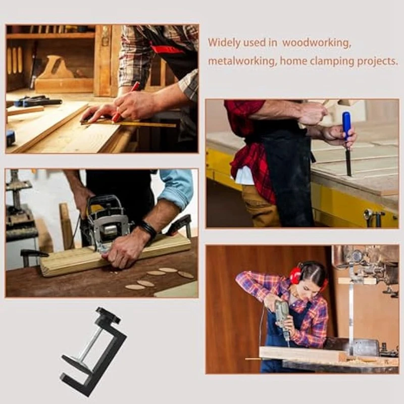 ABUL-6Pcs G Clamps For Woodworking Universal C-Clamp Small Desk Clamp Cabinet Face Frame With Stable Wide Jaw C Clamps
