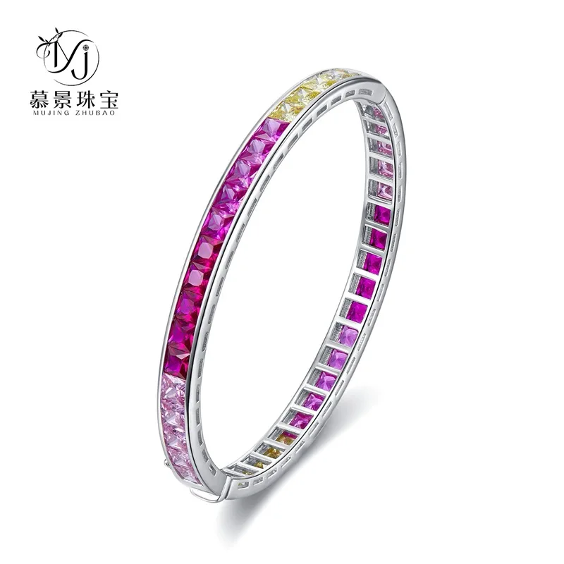 

New Jewelry S925 Silver Borderless Inlaid Colorful Bracelet Candy Color Full Bangle