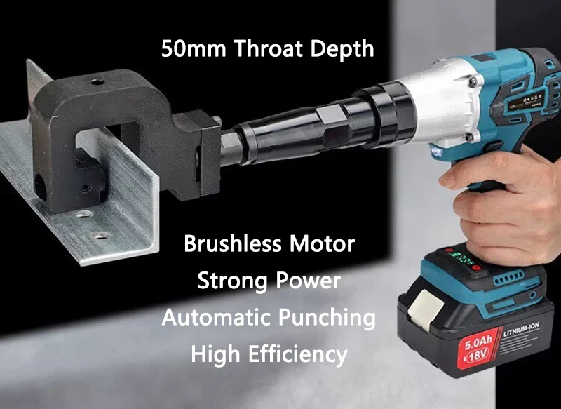 Portable Electric Punching Machine Photovoltaic Bracket Hole Opener C-shaped Steel/Angle Iron Puncher 50mm Throat Depth