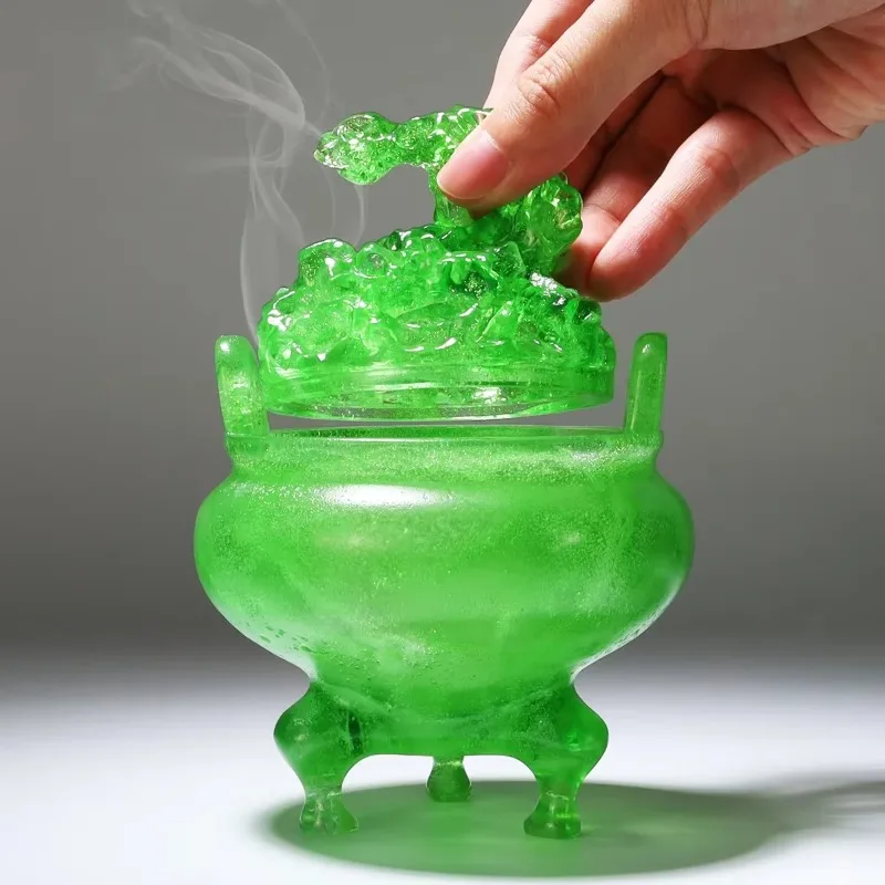 Ancient Glass Zen Binaural Three-legged Burner Incense Road Zen Household Seal Incense Glass Plate Incense Burner