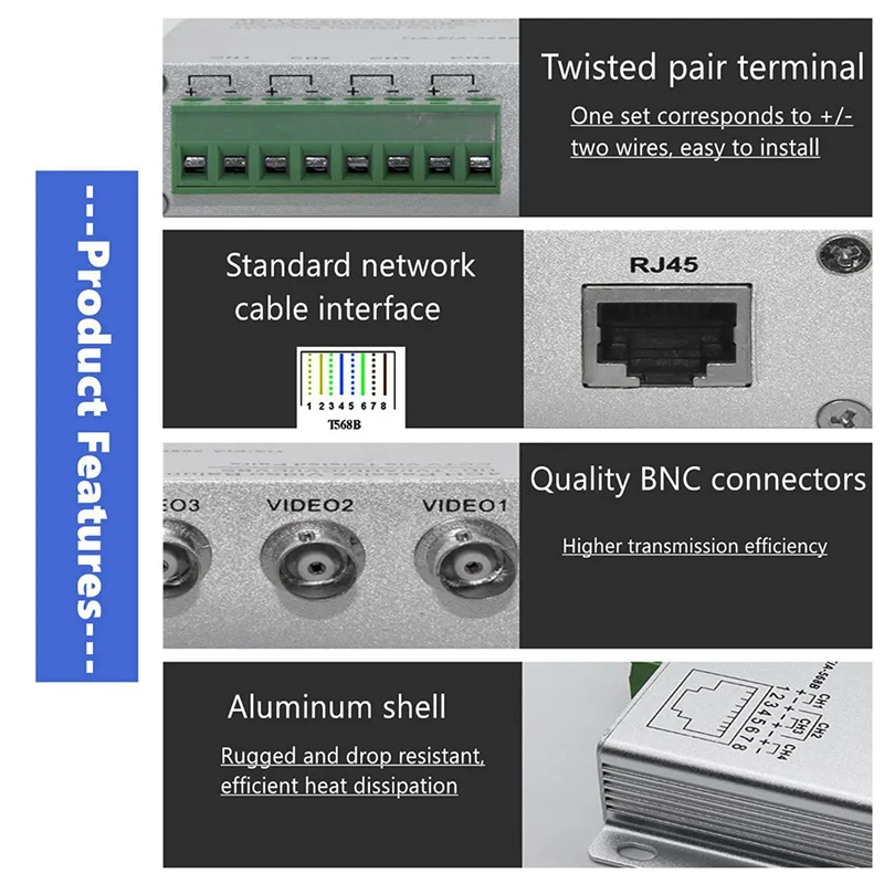 Transceptor Balun de vídeo pasivo PHILE-10X 8-CH UTP 720P/1080P HD, transmisor de vídeo convertidor de Cable BNC a Cat5/5E/6 RJ45 UTP